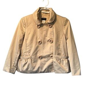 J Crew The British Millerain Pea Coat Beige Boxy Lined Cotton Women’s Size 6P